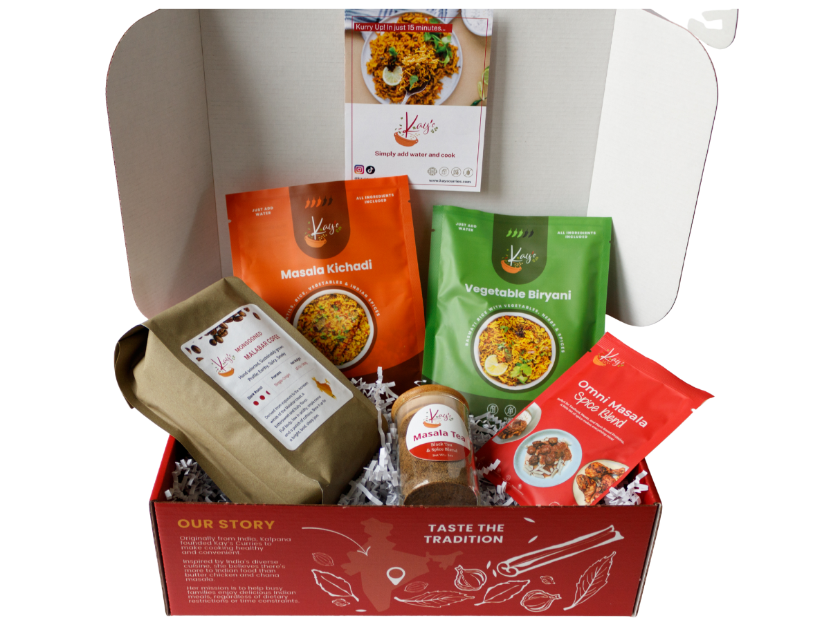 Comfort Classics Indian gift box with kichadi, biryani, and chai