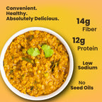  bowl of food with nutritional information on a yellow background