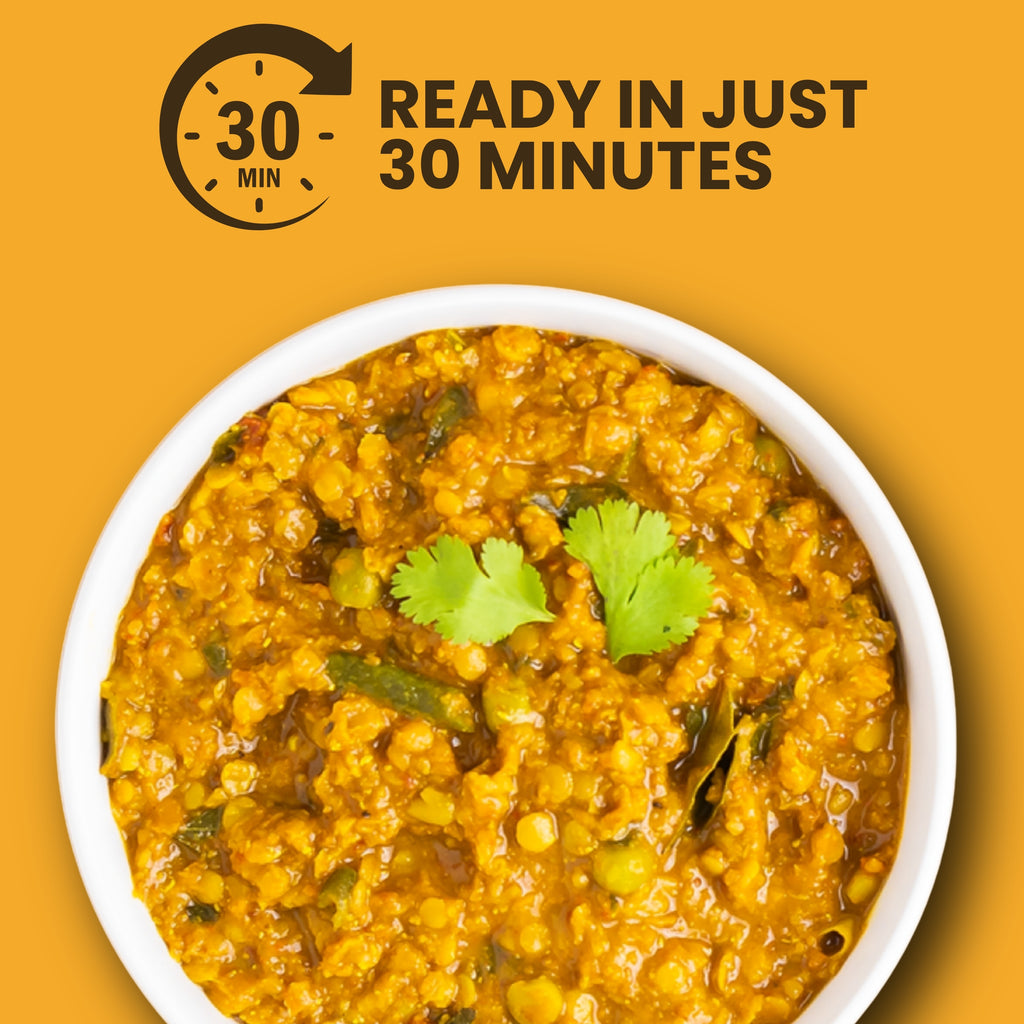 Kay's Curries dal kit ready in 'Ready in just 30 minutes'.