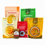 Kay's Curries Biryani Lover Box with Tofu Biryani, Vegetable Biryani, Pappu Dal, Kesar Halwa, Omni-Masala and Masala Tea