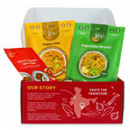 Kay’s Curries Weeknight Duo in a red gift box with Vegetable Biryani, Pappu Dal and Omni-Masala